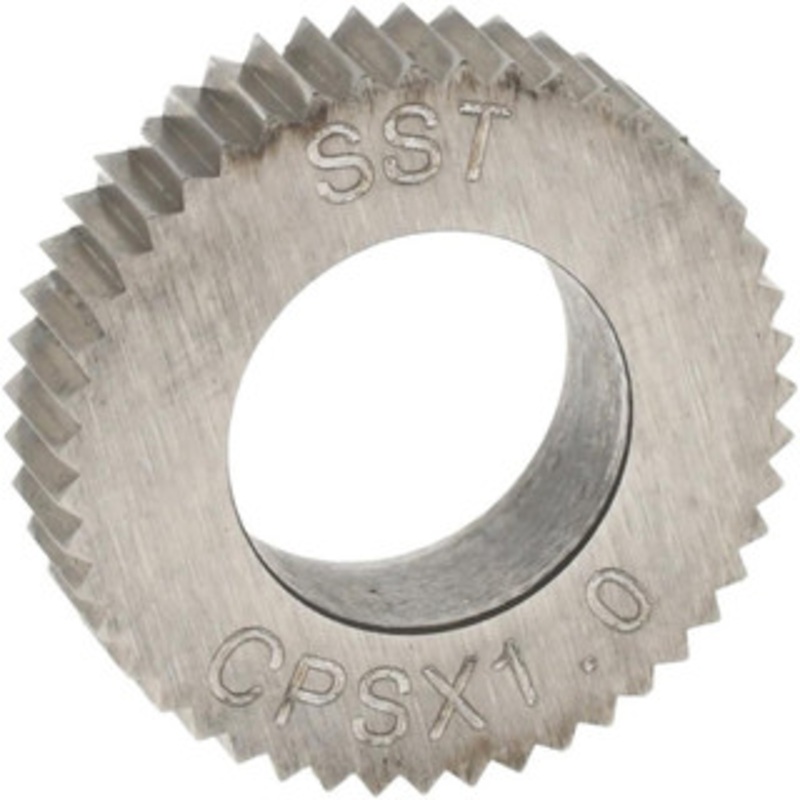 Made in USA Standard Knurl Wheel: 0.591 Dia, 90  Tooth Angle, 25 TPI, Straight, Cobalt 0.157 Face Width, 0.315 Hole, Series CP CPSX1.0 – 38291373