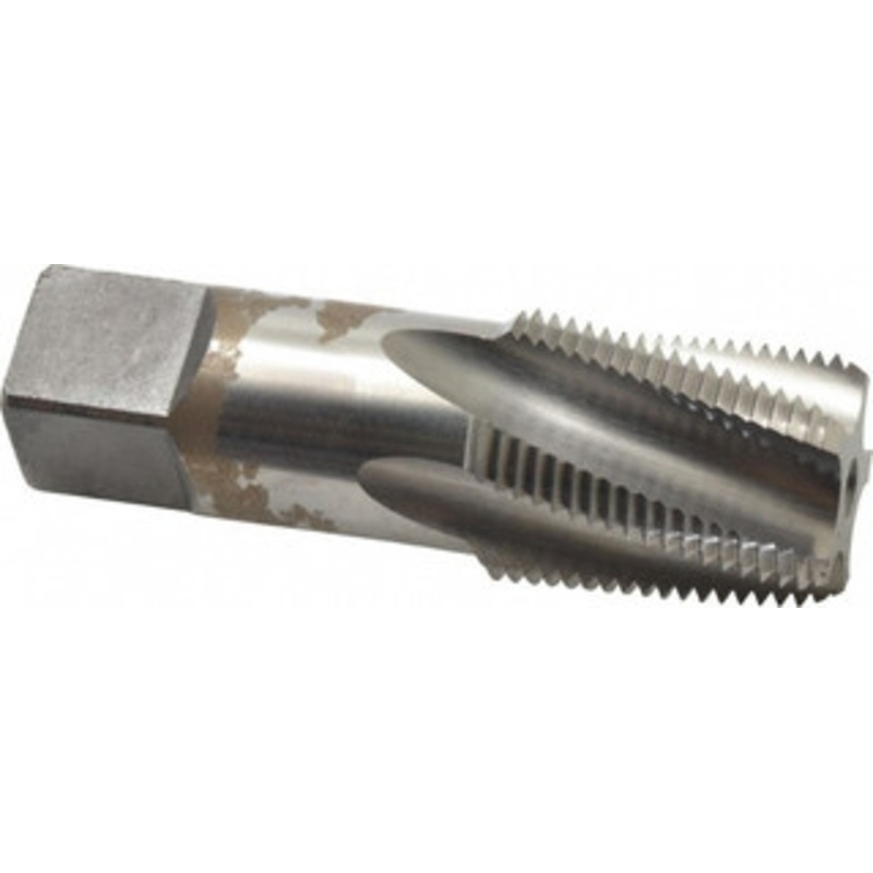 Balax 3/4-14 NPT, 15 Helix, 5 Flutes, Bottoming Chamfer, Bright Finish, Cobalt, Spiral Flute Pipe Tap Right Hand Flute, 29/32 Shank Diam, 1-3/8 Thread Length, 0.429-0.500 Projection, 11/16 Square Size, 59960-000 – 32057515