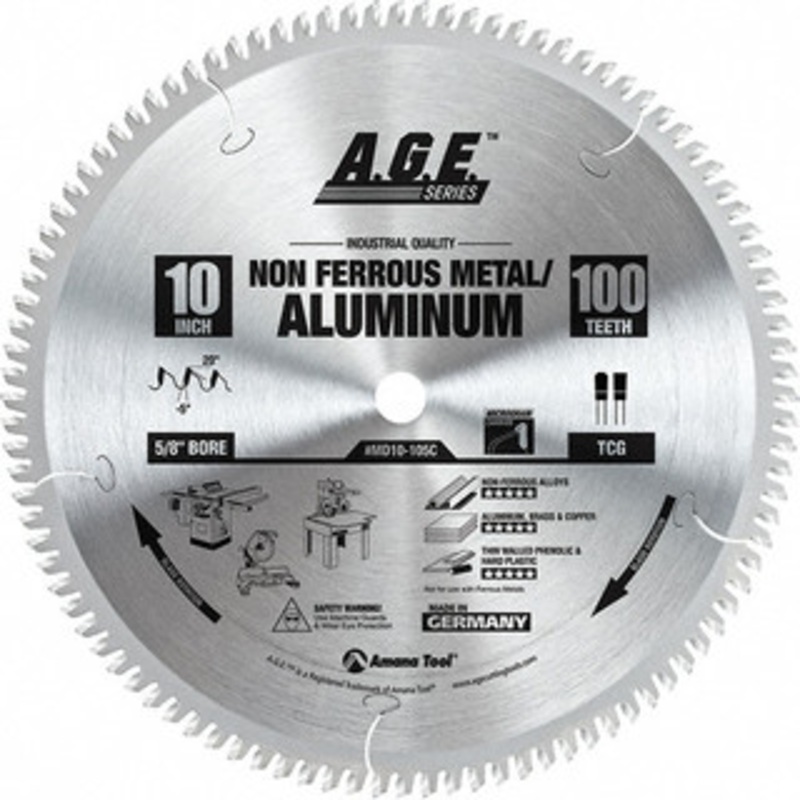 Amana Tool Wet & Dry Cut Saw Blade: 10 Dia, 5/8 Arbor Hole, 100 Teeth Aluminum & Non-Ferrous Metal, Round Arbor MD10-105 – 94276714