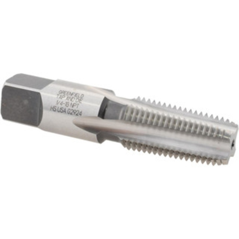 WIDIA Standard Pipe Taps, Thread Standard: NPT, Thread Size (Inch): 1/4-18, Material: High-Speed Steel, Coating/Finish: Bright/Uncoated, Chamfer: Standard, Number Of Flutes: 4 2750437 – 90226846