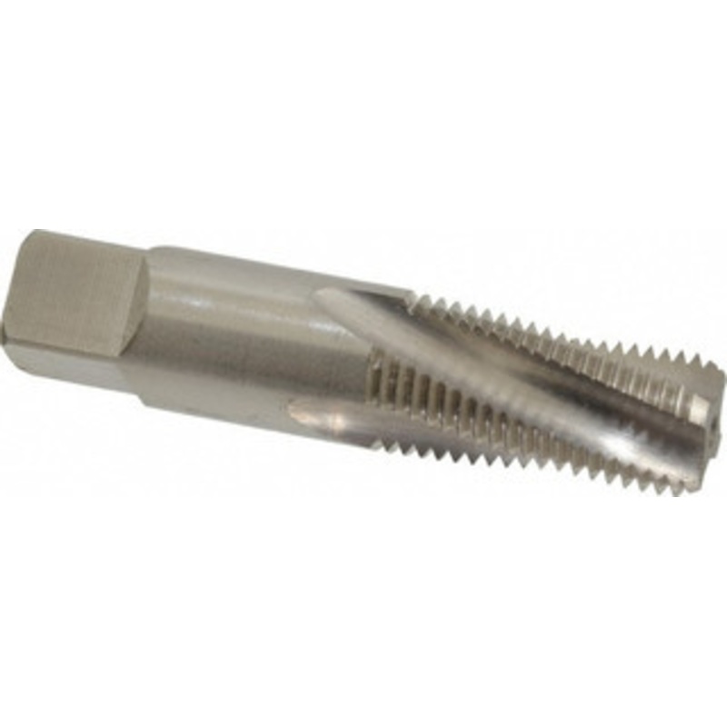 Balax 1/4-18 NPT, 15 Helix, 4 Flutes, Bottoming Chamfer, Bright Finish, Cobalt, Spiral Flute Pipe Tap Right Hand Flute, 9/16 Shank Diam, 1-1/16 Thread Length, 0.333-0.389 Projection, 7/16 Square Size, 59930-000 – 32057457