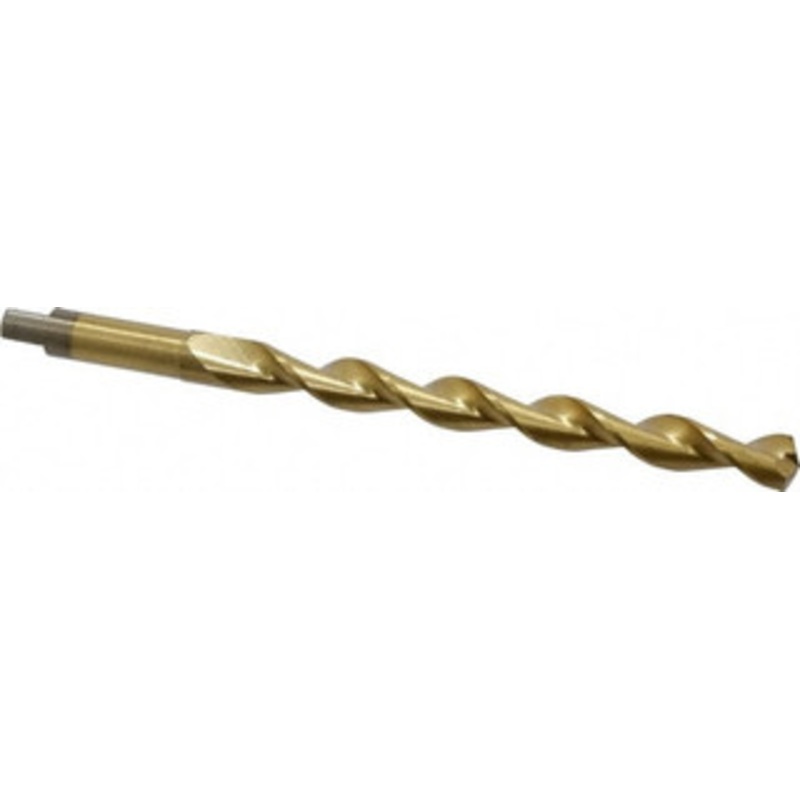 Chicago-Latrobe 17/32 135 Parabolic Flute High Speed Steel Taper Length Drill Bit TiN Finish, 6 Flute Length, 8 OAL, Split Point, Tanged Shank, Series 120DHT 55266 – 80908346
