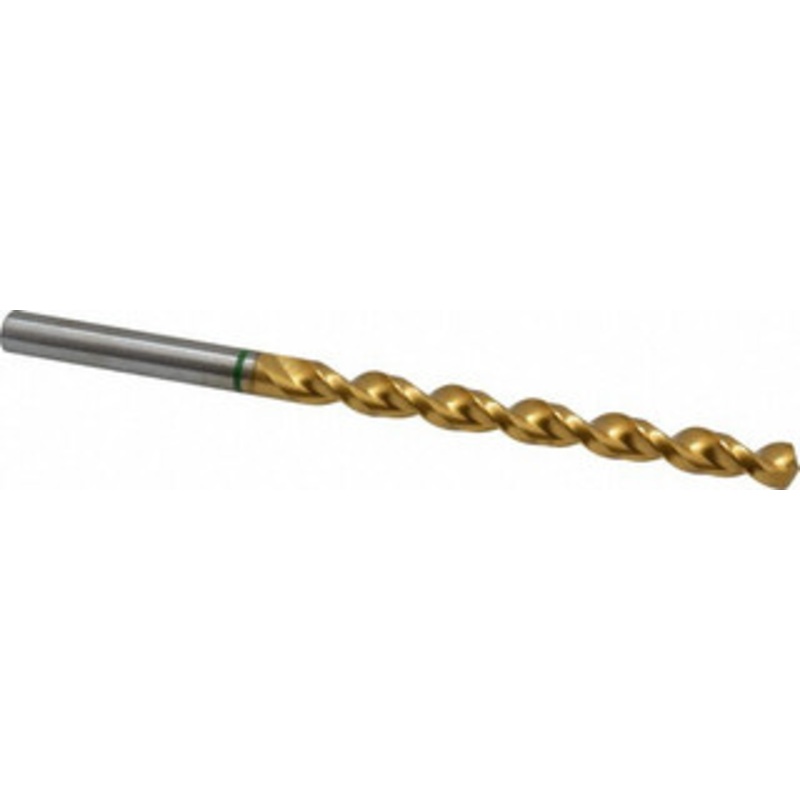 Accupro 27/64 130 Spiral Flute Vanadium High Speed Steel Taper Length Drill Bit TiN Finish, 128mm Flute Length, 195mm OAL, Split Point, Straight Shank 1GL1072-AC – 56519259