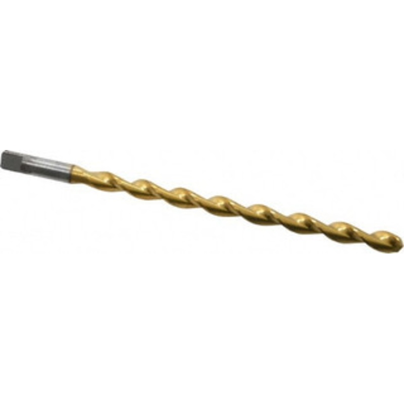 Chicago-Latrobe 5/16 135 Parabolic Flute High Speed Steel Taper Length Drill Bit TiN Finish, 5-1/8 Flute Length, 6-3/8 OAL, Split Point, Tanged Shank, Series 120DHT 55252 – 80908205