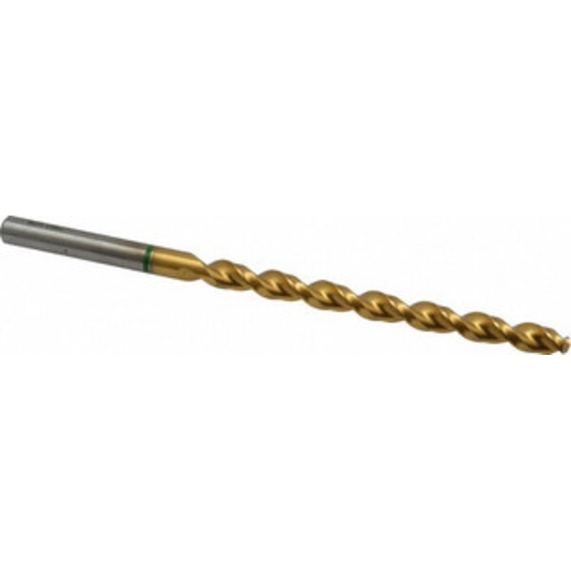 Accupro 21/64 130 Spiral Flute Vanadium High Speed Steel Taper Length Drill Bit TiN Finish, 109mm Flute Length, 165mm OAL, Split Point, Straight Shank 1GL0833-AC – 56519044