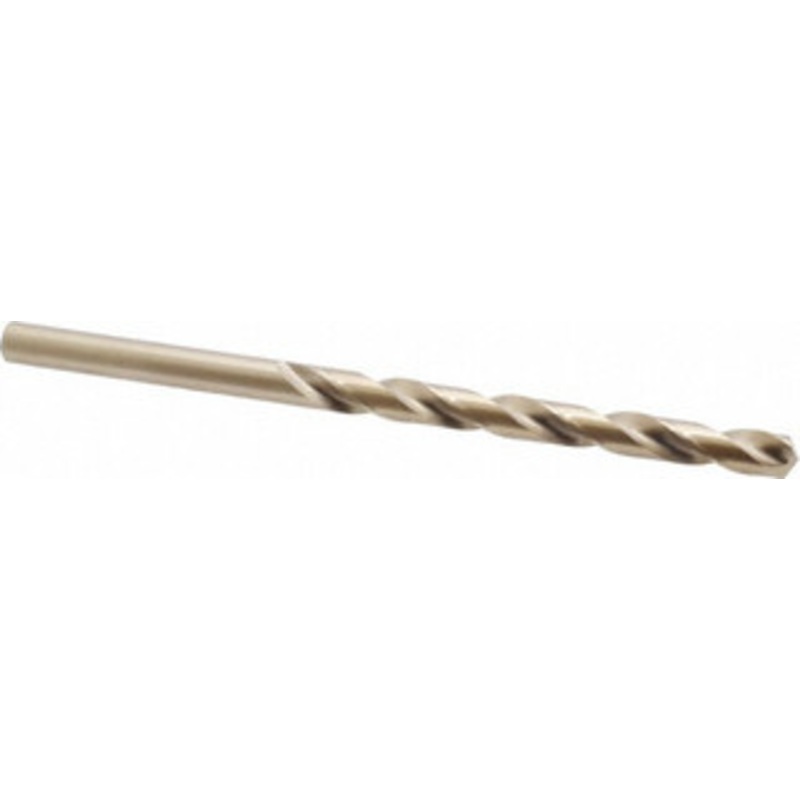 Chicago-Latrobe 25/64 135 Spiral Flute Cobalt Taper Length Drill Bit Oxide/Gold Finish, 4-3/8 Flute Length, 7 OAL, Split Point, Straight Shank, Series 520 44825 – 81410250