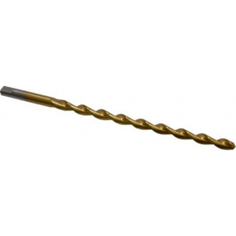 Chicago-Latrobe 17/64 135 Parabolic Flute High Speed Steel Taper Length Drill Bit TiN Finish, 5 Flute Length, 6-1/4 OAL, Split Point, Tanged Shank, Series 120DHT 55249 – 80908171