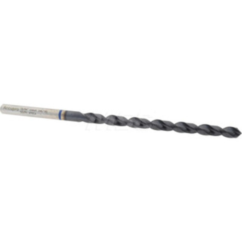 Accupro 15/64 118 Spiral Flute Vanadium High Speed Steel Taper Length Drill Bit TiAlN Finish, 91mm Flute Length, 139mm OAL, Faceted Point, Straight Shank 1BT0595-AC – 05495080