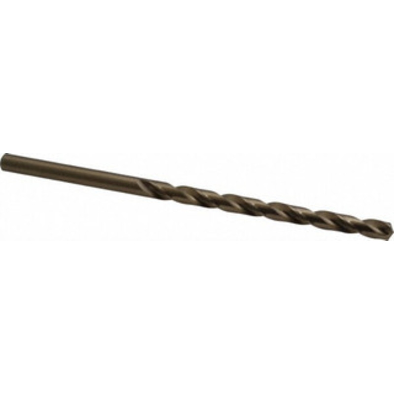 Chicago-Latrobe 19/64 135 Spiral Flute Cobalt Taper Length Drill Bit Oxide/Gold Finish, 4 Flute Length, 6-3/8 OAL, Split Point, Straight Shank, Series 520 44819 – 81410193