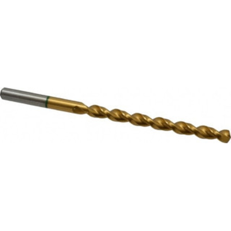 Accupro 25/64 130 Spiral Flute Vanadium High Speed Steel Taper Length Drill Bit TiN Finish, 121mm Flute Length, 184mm OAL, Split Point, Straight Shank 1GL0992-AC – 56519184