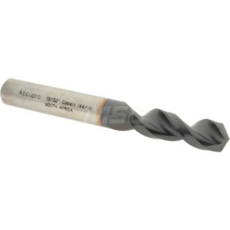 Accupro 13/32 130 Parabolic Flute Cobalt Screw Machine Drill Bit TiAlN Finish, Right Hand Cut, 1.693 Flute Length, 3.504 OAL, Split Point, Straight Shank 1631032A-AC – 01349836