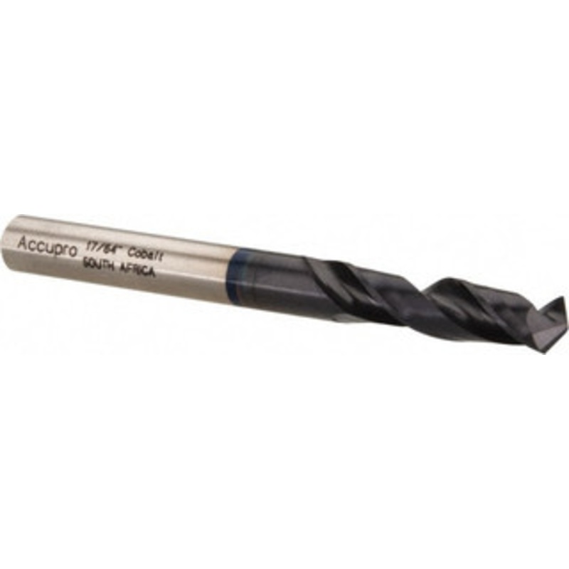 Accupro 17/64 120 Spiral Flute Cobalt Screw Machine Drill Bit TiAlN Finish, Right Hand Cut, 34mm Flute Length, 74mm OAL, Faceted Point, Straight Shank 1BS0675-AC – 05493903