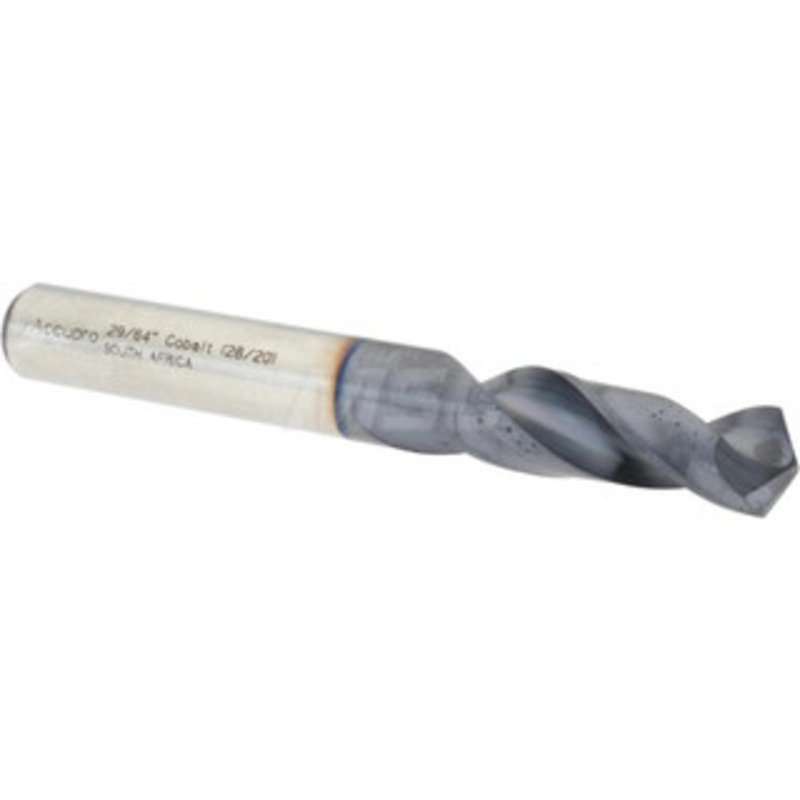 Accupro 29/64 120 Spiral Flute Cobalt Screw Machine Drill Bit TiAlN Finish, Right Hand Cut, 47mm Flute Length, 95mm OAL, Faceted Point, Straight Shank 1BS1151-AC – 05494323