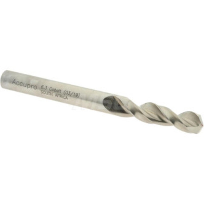 Accupro 0.248 130 Parabolic Flute Cobalt Screw Machine Drill Bit Bright Finish, Right Hand Cut, 1.22 Flute Length, 2.756 OAL, Split Point, Straight Shank 1630630-AC – 01332378