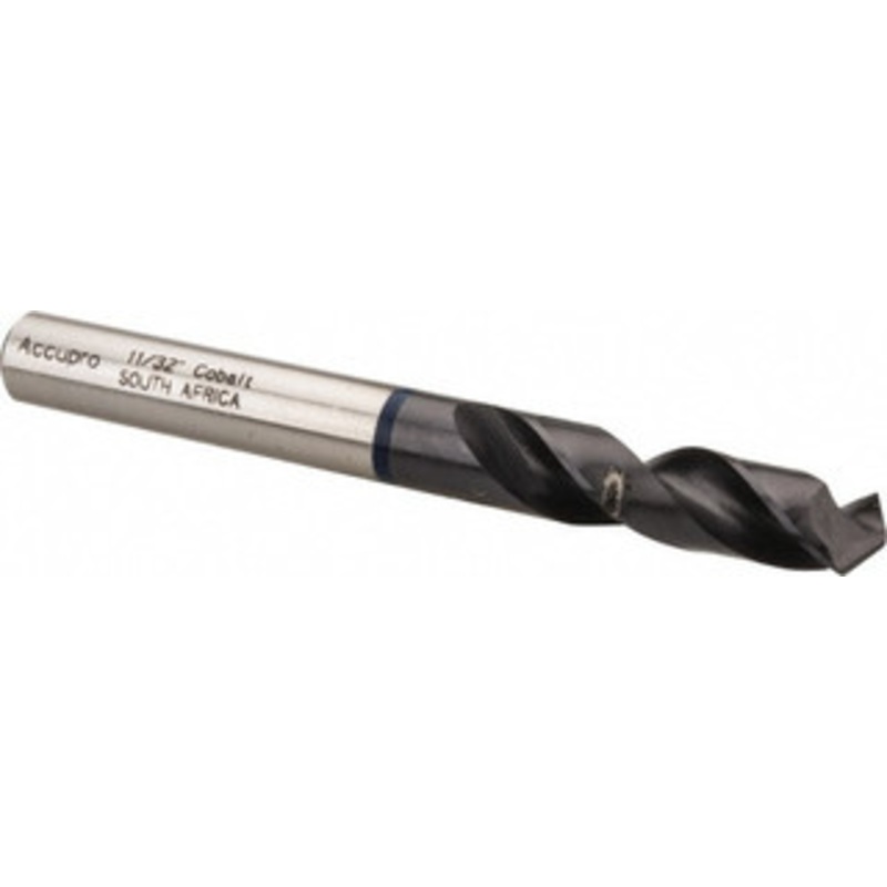 Accupro 11/32 120 Spiral Flute Cobalt Screw Machine Drill Bit TiAlN Finish, Right Hand Cut, 40mm Flute Length, 84mm OAL, Faceted Point, Straight Shank 1BS0873-AC – 05494125