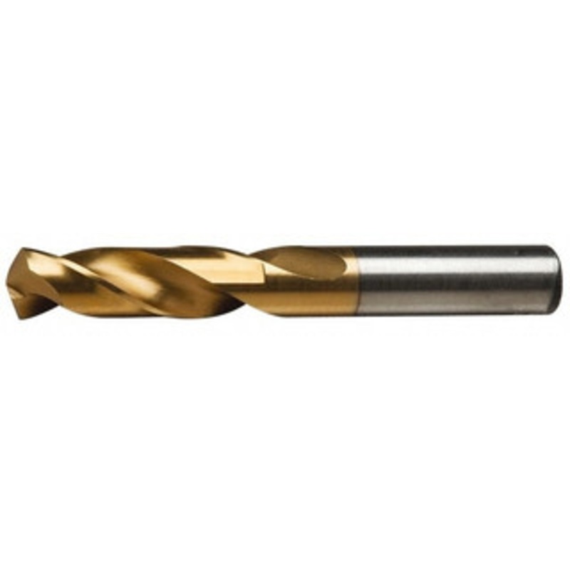 Chicago-Latrobe 1/32 135 Spiral Flute High Speed Steel Screw Machine Drill Bit TiN Finish, Right Hand Cut, 1/2 Flute Length, 1-3/8 OAL, Split Point, Straight Shank 48202 – 06131288