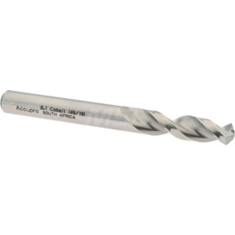 Accupro 0.3189 130 Parabolic Flute Cobalt Screw Machine Drill Bit Bright Finish, Right Hand Cut, 1.457 Flute Length, 3.11 OAL, Split Point, Straight Shank 1630810-AC – 01332667