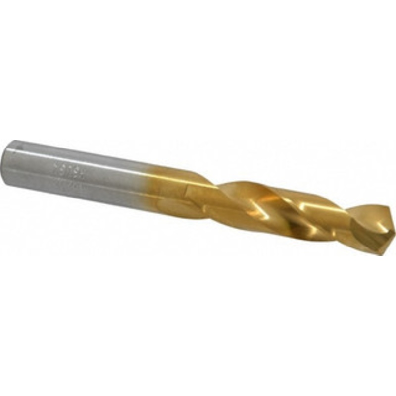 Chicago-Latrobe 13/32 135 Spiral Flute High Speed Steel Screw Machine Drill Bit TiN Finish, Right Hand Cut, 1-15/16 Flute Length, 3-5/16 OAL, Split Point, Straight Shank 48226 – 06131528