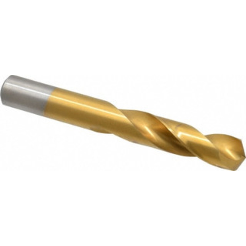 Chicago-Latrobe 15/32 135 Spiral Flute High Speed Steel Screw Machine Drill Bit TiN Finish, Right Hand Cut, 2-1/8 Flute Length, 3-5/8 OAL, Split Point, Straight Shank 48230 – 06131569
