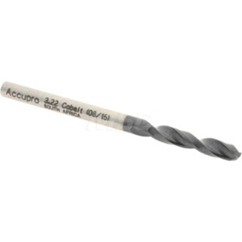 Accupro 0.1268 130 Parabolic Flute Cobalt Screw Machine Drill Bit TiAlN Finish, Right Hand Cut, 0.709 Flute Length, 1.929 OAL, Split Point, Straight Shank 1630322A-AC – 01348580