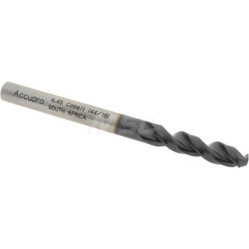 Accupro 0.1752 130 Parabolic Flute Cobalt Screw Machine Drill Bit TiAlN Finish, Right Hand Cut, 0.945 Flute Length, 2.283 OAL, Split Point, Straight Shank 1630445A-AC – 01348895