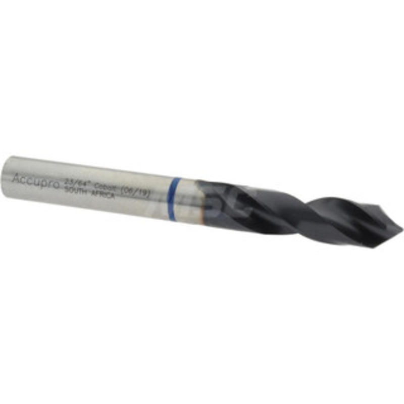 Accupro 23/64 120 Spiral Flute Cobalt Screw Machine Drill Bit TiAlN Finish, Right Hand Cut, 40mm Flute Length, 84mm OAL, Faceted Point, Straight Shank 1BS0913-AC – 05494166