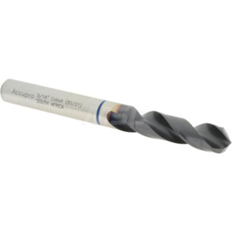 Accupro 5/16 120 Spiral Flute Cobalt Screw Machine Drill Bit TiAlN Finish, Right Hand Cut, 37mm Flute Length, 79mm OAL, Faceted Point, Straight Shank 1BS0794-AC – 05494042