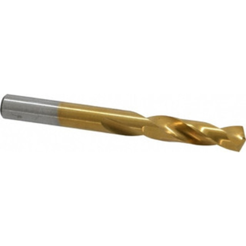 Chicago-Latrobe 19/64 135 Spiral Flute High Speed Steel Screw Machine Drill Bit TiN Finish, Right Hand Cut, 1-9/16 Flute Length, 2-3/4 OAL, Split Point, Straight Shank 48219 – 06131452