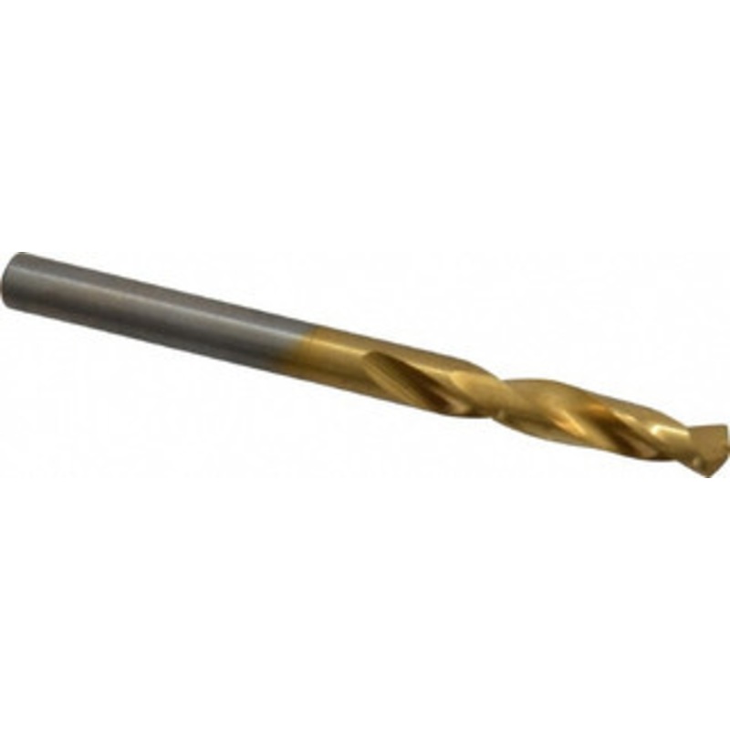 Chicago-Latrobe 11/64 135 Spiral Flute High Speed Steel Screw Machine Drill Bit TiN Finish, Right Hand Cut, 1-1/16 Flute Length, 2-1/8 OAL, Split Point, Straight Shank 48211 – 06131379