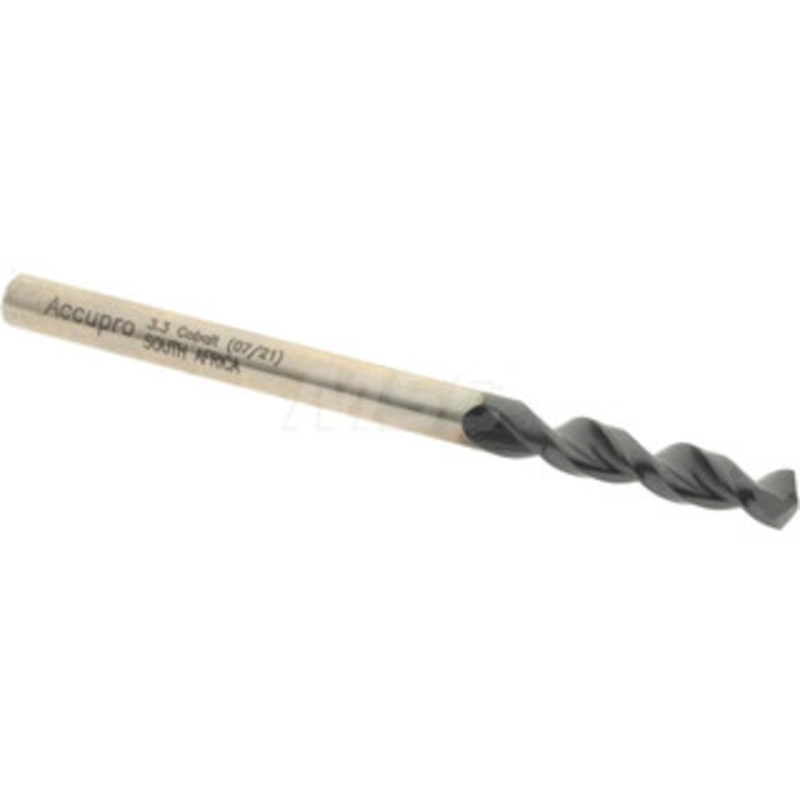 Accupro 0.1299 130 Parabolic Flute Cobalt Screw Machine Drill Bit TiAlN Finish, Right Hand Cut, 0.709 Flute Length, 1.929 OAL, Split Point, Straight Shank 1630330A-AC – 01348622