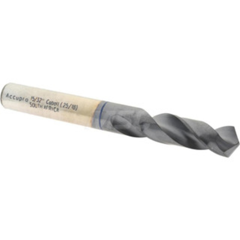 Accupro 15/32 120 Spiral Flute Cobalt Screw Machine Drill Bit TiAlN Finish, Right Hand Cut, 51mm Flute Length, 102mm OAL, Faceted Point, Straight Shank 1BS1191-AC – 05494331