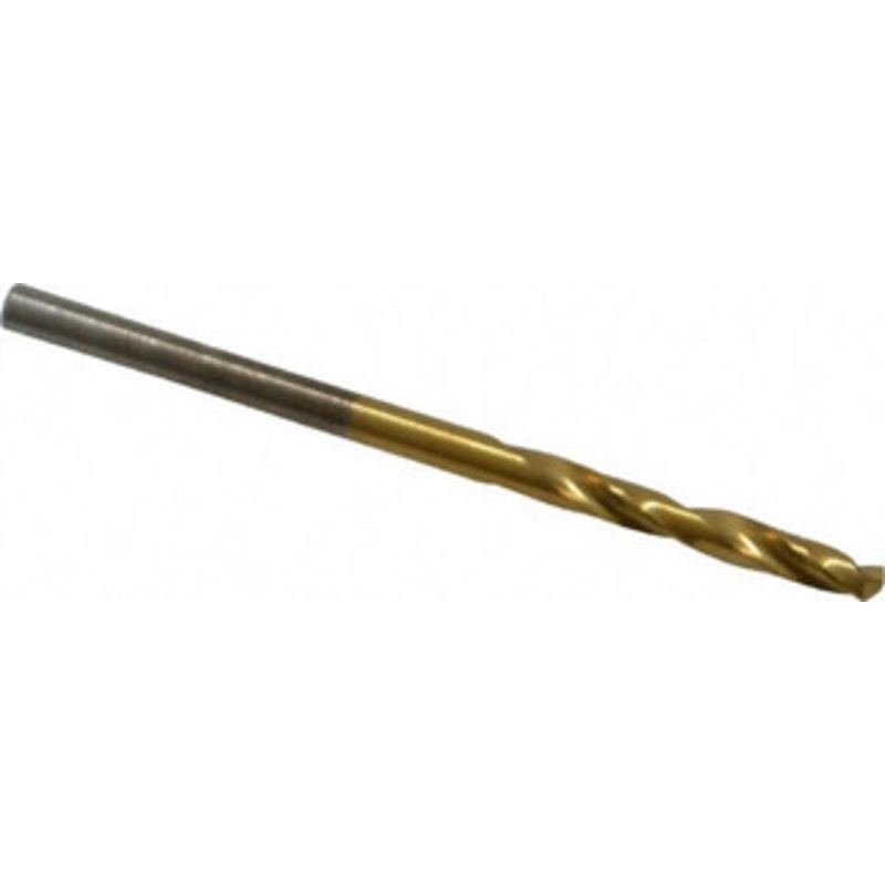 Chicago-Latrobe 3/32 135 Spiral Flute High Speed Steel Screw Machine Drill Bit TiN Finish, Right Hand Cut, 3/4 Flute Length, 1-3/4 OAL, Split Point, Straight Shank 48206 – 06131320