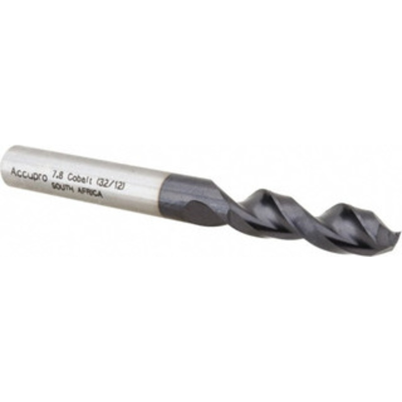 Accupro 0.3071 130 Parabolic Flute Cobalt Screw Machine Drill Bit TiAlN Finish, Right Hand Cut, 1.457 Flute Length, 3.11 OAL, Split Point, Straight Shank 1630780A-AC – 01349539