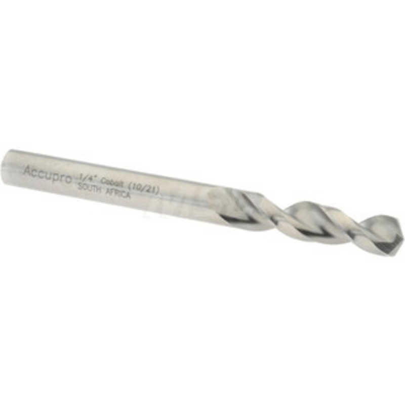 Accupro Letter E (1/4) 130 Parabolic Flute Cobalt Screw Machine Drill Bit Bright Finish, Right Hand Cut, 1.22 Flute Length, 2.756 OAL, Split Point, Straight Shank 1630635-AC – 01332386