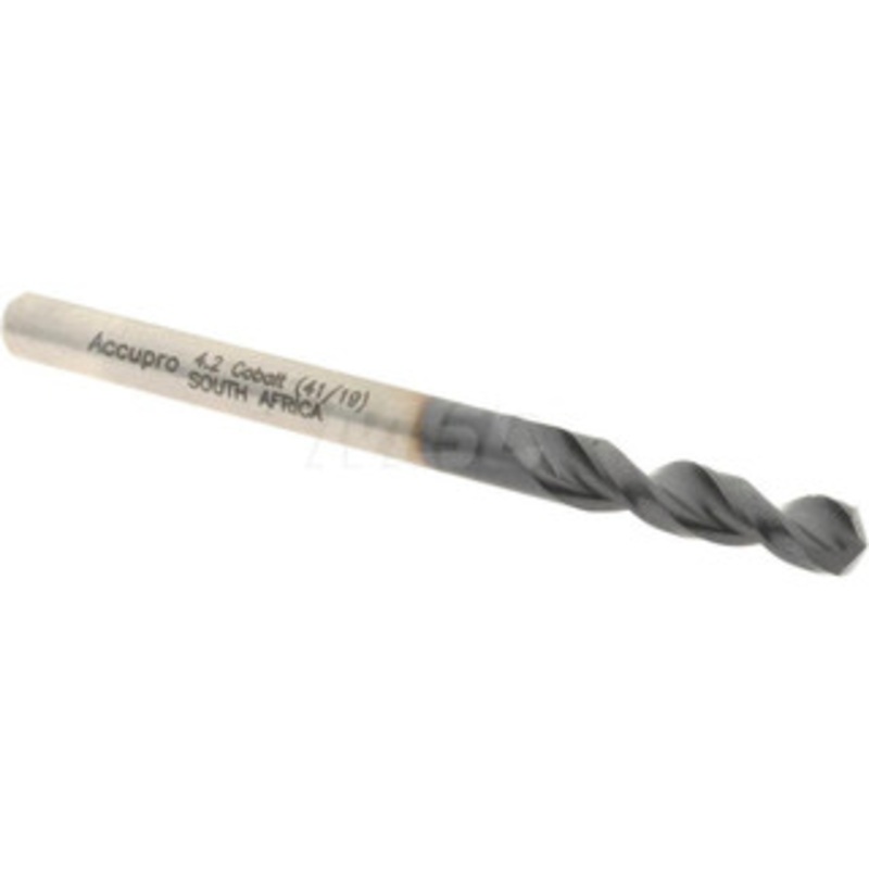 Accupro 0.1654 130 Parabolic Flute Cobalt Screw Machine Drill Bit TiAlN Finish, Right Hand Cut, 0.866 Flute Length, 2.165 OAL, Split Point, Straight Shank 1630420A-AC – 01348820