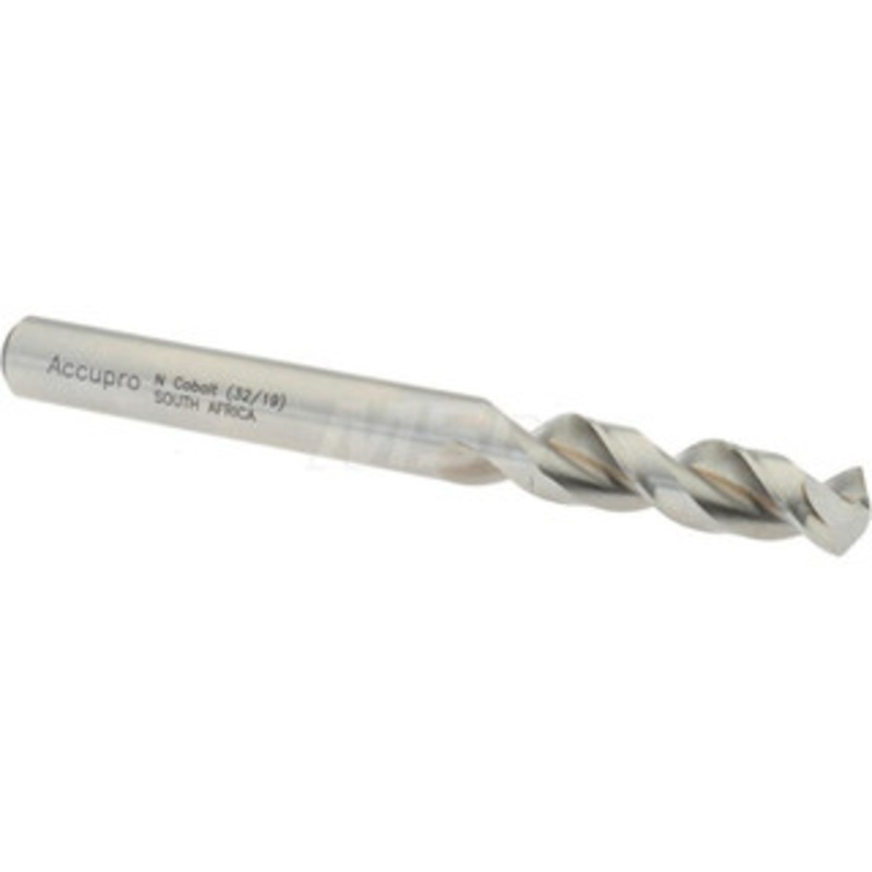Accupro 0.302 130 Parabolic Flute Cobalt Screw Machine Drill Bit Bright Finish, Right Hand Cut, 1.457 Flute Length, 3.11 OAL, Split Point, Straight Shank 1630767-AC – 01332592