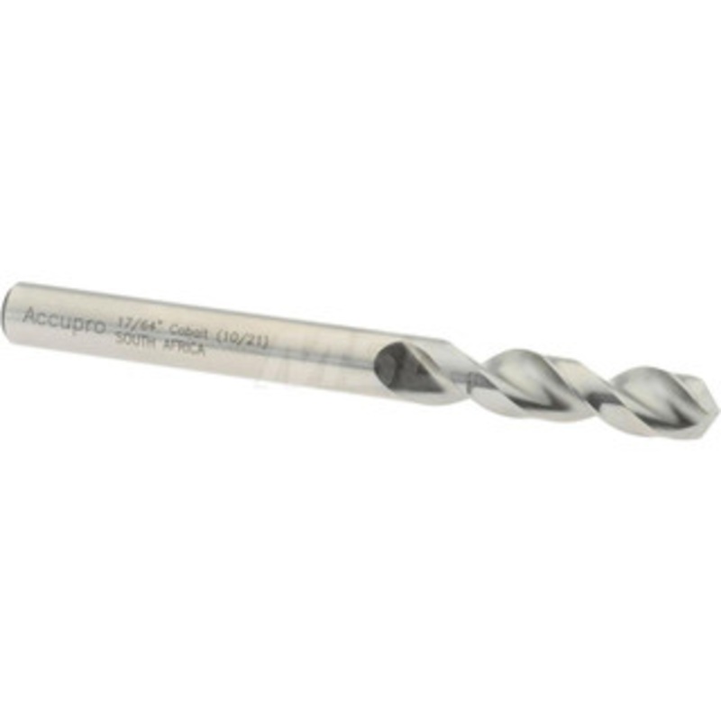 Accupro 17/64 130 Parabolic Flute Cobalt Screw Machine Drill Bit Bright Finish, Right Hand Cut, 1.339 Flute Length, 2.913 OAL, Split Point, Straight Shank 1630677-AC – 01332451
