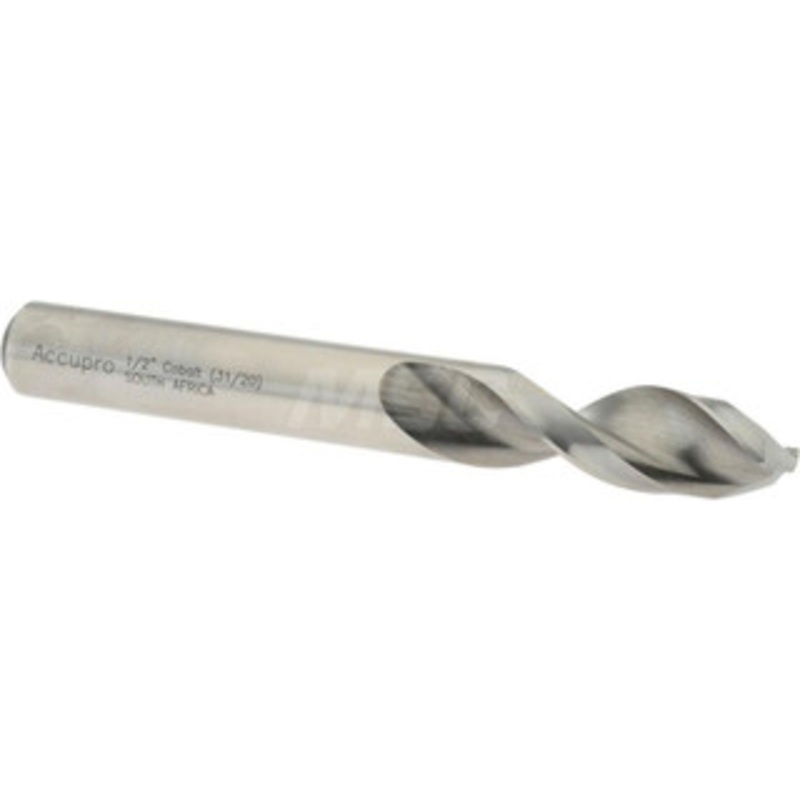 Accupro 1/2 130 Parabolic Flute Cobalt Screw Machine Drill Bit Bright Finish, Right Hand Cut, 2.008 Flute Length, 4.016 OAL, Split Point, Straight Shank 1631269-AC – 01333020