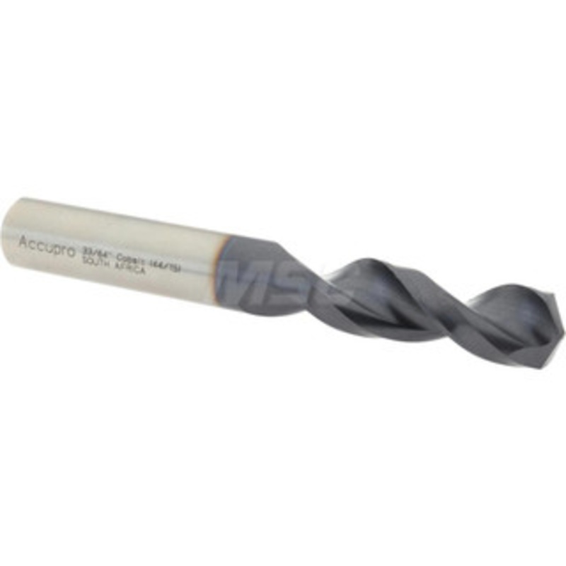 Accupro 33/64 130 Parabolic Flute Cobalt Screw Machine Drill Bit TiAlN Finish, Right Hand Cut, 2.008 Flute Length, 4.016 OAL, Split Point, Straight Shank 1631310A-AC – 01349968