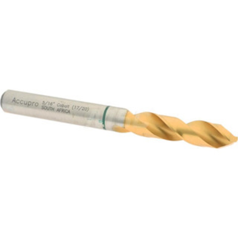 Accupro 5/16 130 Spiral Flute Cobalt Screw Machine Drill Bit TiN Finish, Right Hand Cut, 37mm Flute Length, 79mm OAL, Split Point, Straight Shank 1GB0794-AC – 56514706