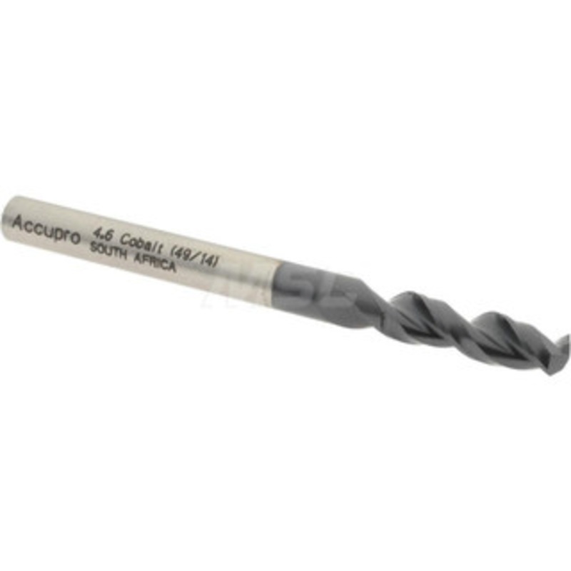 Accupro 0.1811 130 Parabolic Flute Cobalt Screw Machine Drill Bit TiAlN Finish, Right Hand Cut, 0.945 Flute Length, 2.283 OAL, Split Point, Straight Shank 1630460A-AC – 01348929