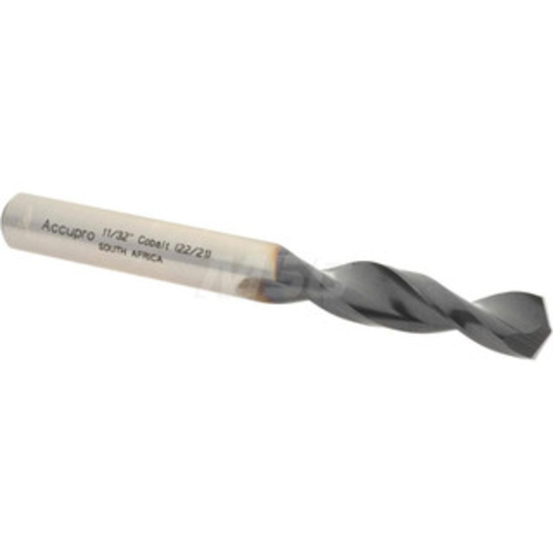 Accupro 11/32 130 Parabolic Flute Cobalt Screw Machine Drill Bit TiAlN Finish, Right Hand Cut, 1.575 Flute Length, 3.307 OAL, Split Point, Straight Shank 1630873A-AC – 01349653