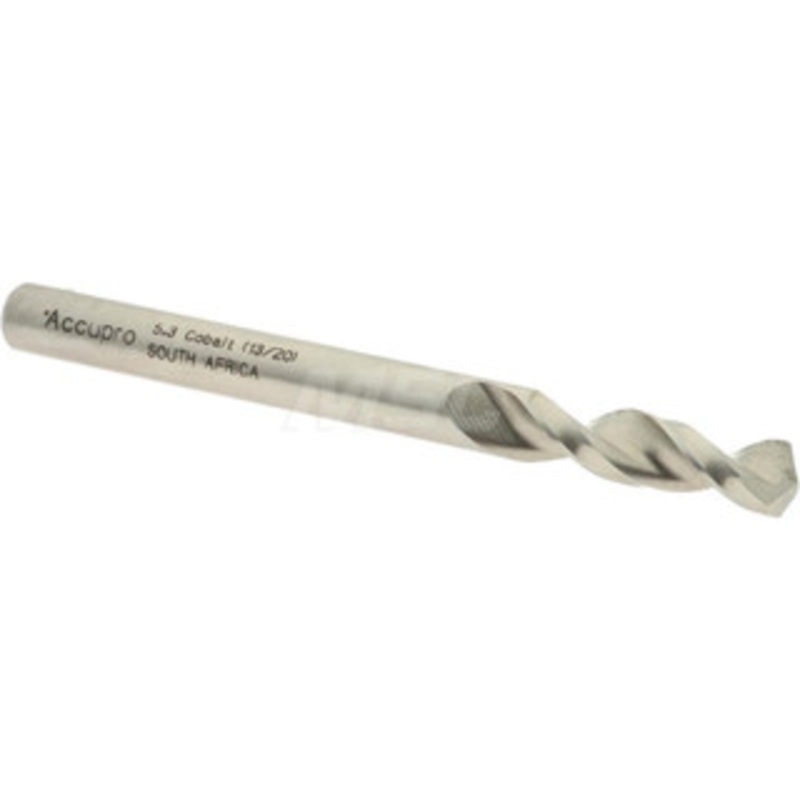 Accupro 0.2087 130 Parabolic Flute Cobalt Screw Machine Drill Bit Bright Finish, Right Hand Cut, 1.024 Flute Length, 2.441 OAL, Split Point, Straight Shank 1630530-AC – 01332170
