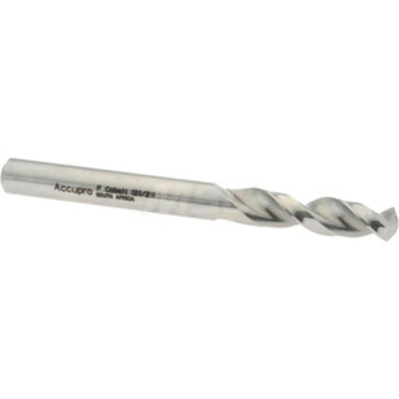 Accupro 0.257 130 Parabolic Flute Cobalt Screw Machine Drill Bit Bright Finish, Right Hand Cut, 1.22 Flute Length, 2.756 OAL, Split Point, Straight Shank 1630653-AC – 01332410