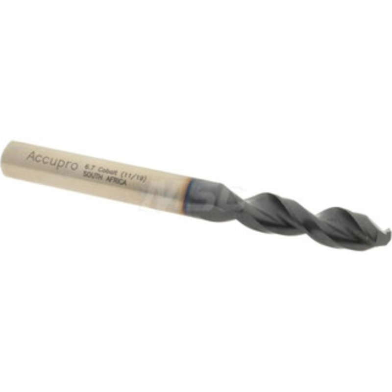 Accupro 0.2638 130 Parabolic Flute Cobalt Screw Machine Drill Bit TiAlN Finish, Right Hand Cut, 1.22 Flute Length, 2.756 OAL, Split Point, Straight Shank 1630670A-AC – 01349364
