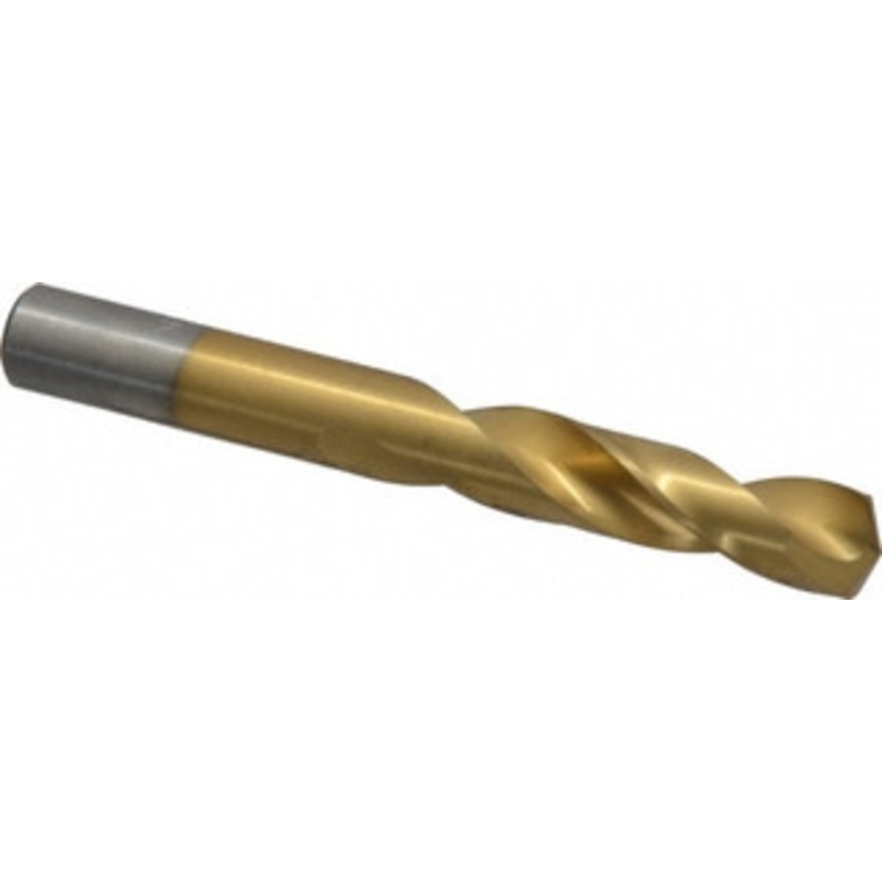 Chicago-Latrobe 0.413 135 Spiral Flute High Speed Steel Screw Machine Drill Bit TiN Finish, Right Hand Cut, 2 Flute Length, 3-3/8 OAL, Split Point, Straight Shank 48257 – 06131833
