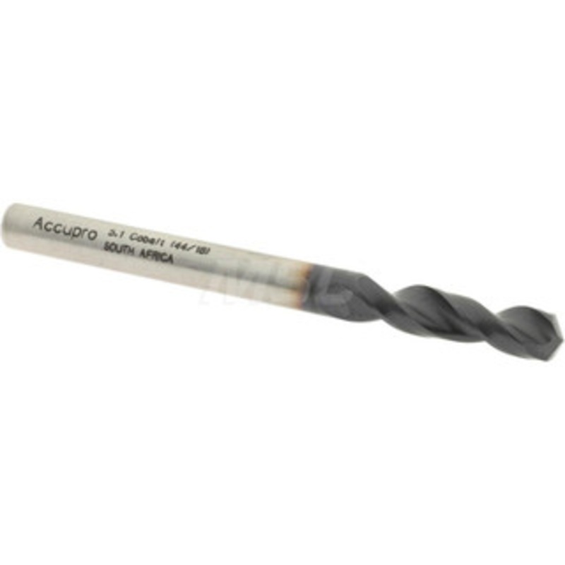 Accupro 0.2008 130 Parabolic Flute Cobalt Screw Machine Drill Bit TiAlN Finish, Right Hand Cut, 1.024 Flute Length, 2.441 OAL, Split Point, Straight Shank 1630510A-AC – 01349042