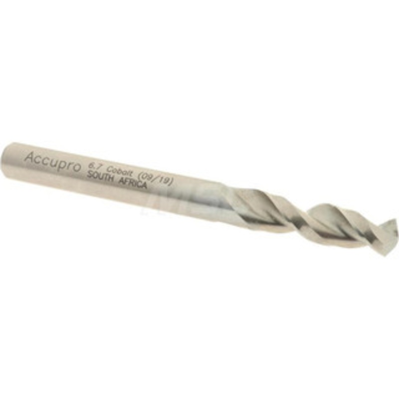 Accupro 0.2638 130 Parabolic Flute Cobalt Screw Machine Drill Bit Bright Finish, Right Hand Cut, 1.22 Flute Length, 2.756 OAL, Split Point, Straight Shank 1630670-AC – 01332444