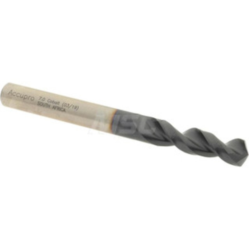Accupro 0.2756 130 Parabolic Flute Cobalt Screw Machine Drill Bit TiAlN Finish, Right Hand Cut, 1.339 Flute Length, 2.913 OAL, Split Point, Straight Shank 1630700A-AC – 01349406