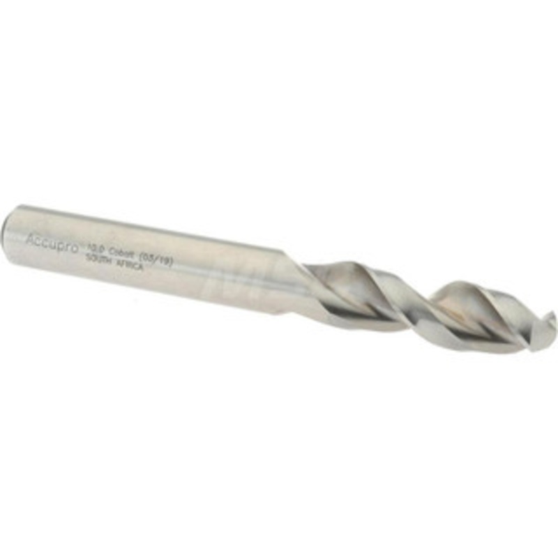 Accupro 0.3937 130 Parabolic Flute Cobalt Screw Machine Drill Bit Bright Finish, Right Hand Cut, 1.693 Flute Length, 3.504 OAL, Split Point, Straight Shank 1631000-AC – 01332899